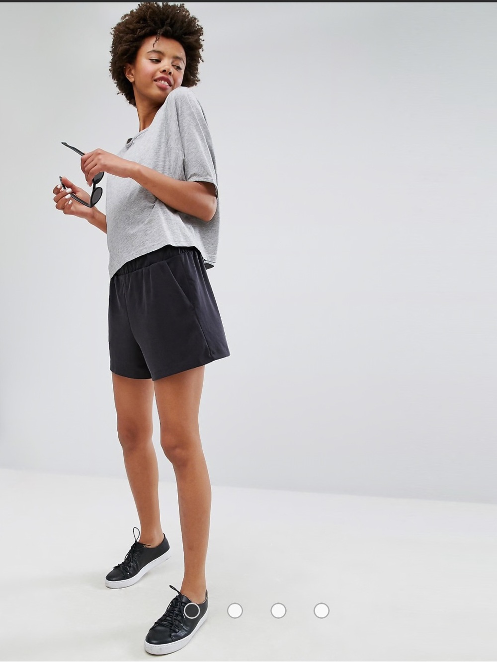 Monki cupro relaxed shorts in black medium